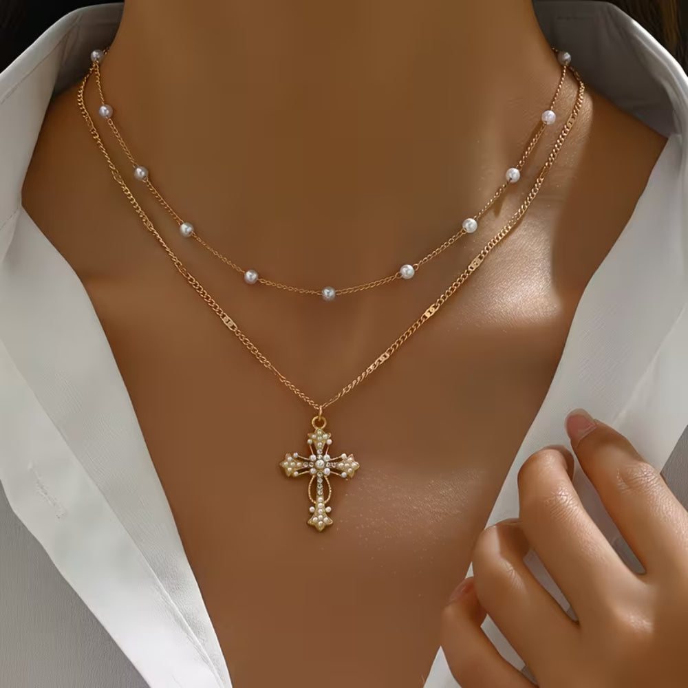 Collana Festa della Mamma Donna Doppia Croce Ciondolo Gioiello a Strati