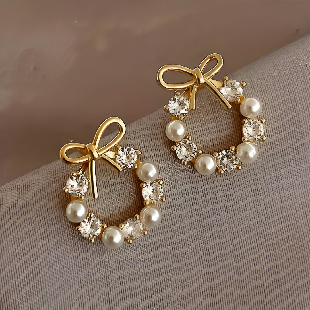 Orecchini Regalo Festa della Mamma Donna Pendente Perla Fiocco