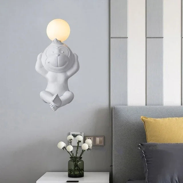 PlayfulGlow - Funny Monkey Wall Lamp with Milk Glass – Decorative LED Lamp