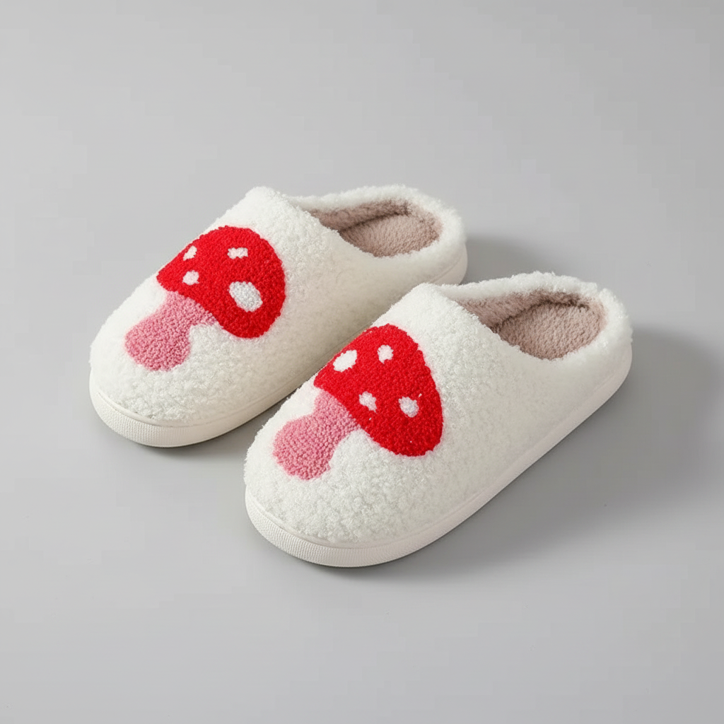 Cushion House Slippers Heart Mushroom Pattern Soft Memory Foam