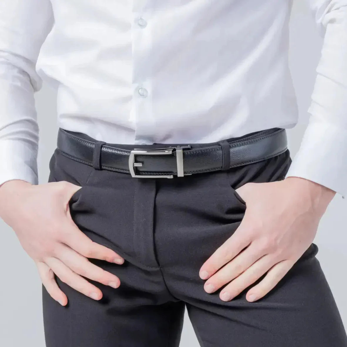 Cintura Automatica Pelle Uomo Fibbia Regolabile Senza Fori