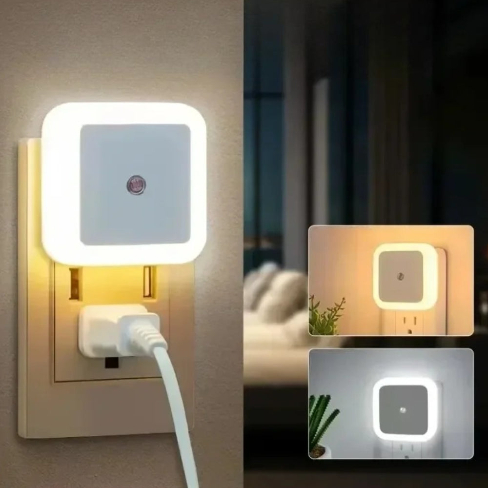 Lámpara nocturna con sensor LED para enchufe, iluminación automática