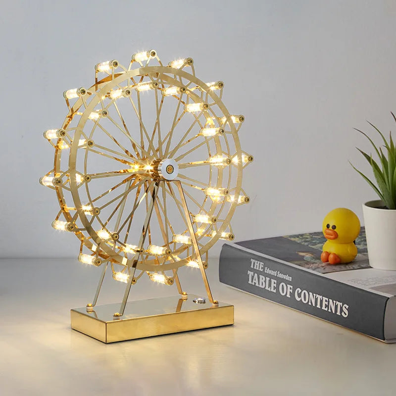 LumiSpin - Lámpara de mesa LED de noria gigante con función de música, lámpara de escritorio retro regulable