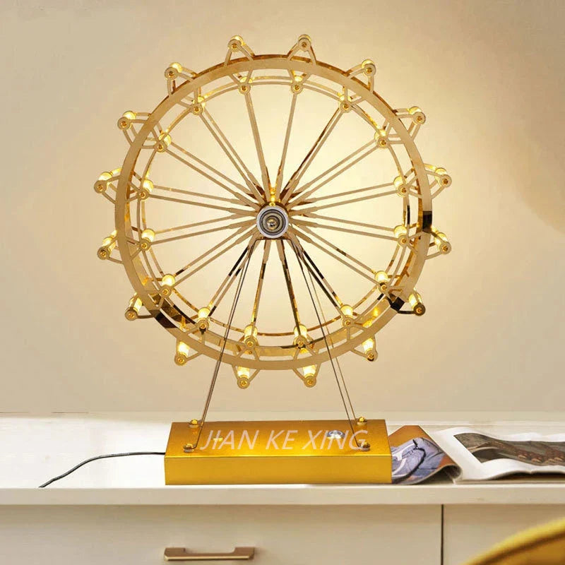 LumiSpin - LED Ferris Wheel Table Lamp with Music Function, Dimmable Retro Desk Lamp