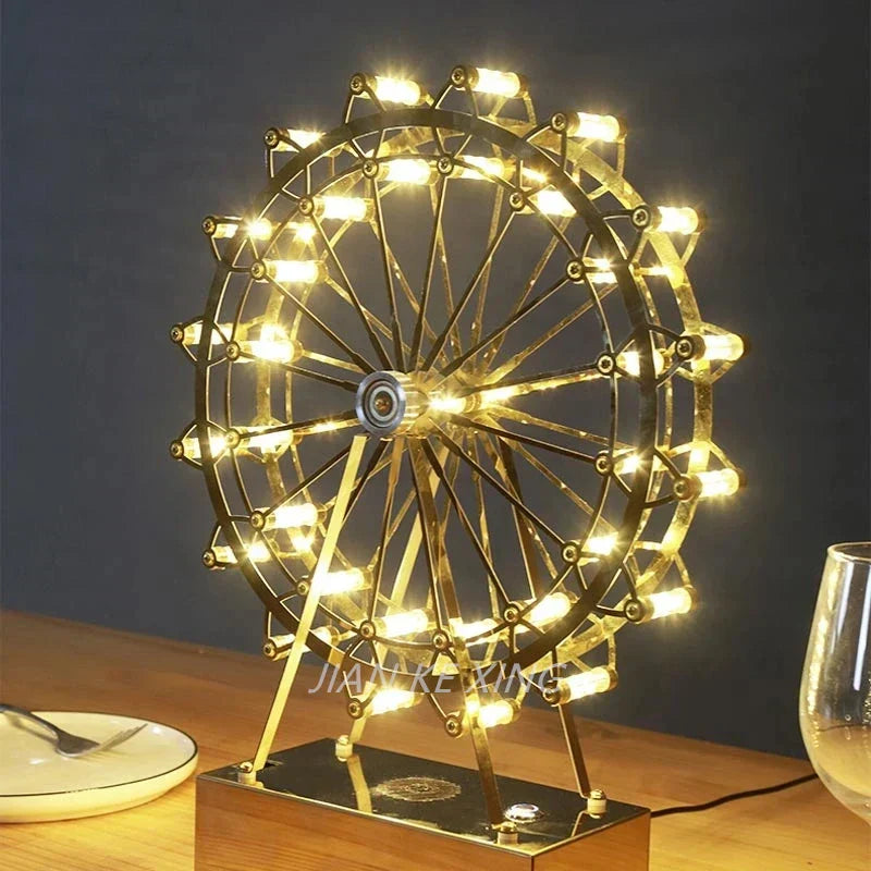 LumiSpin - Lámpara de mesa LED de noria gigante con función de música, lámpara de escritorio retro regulable