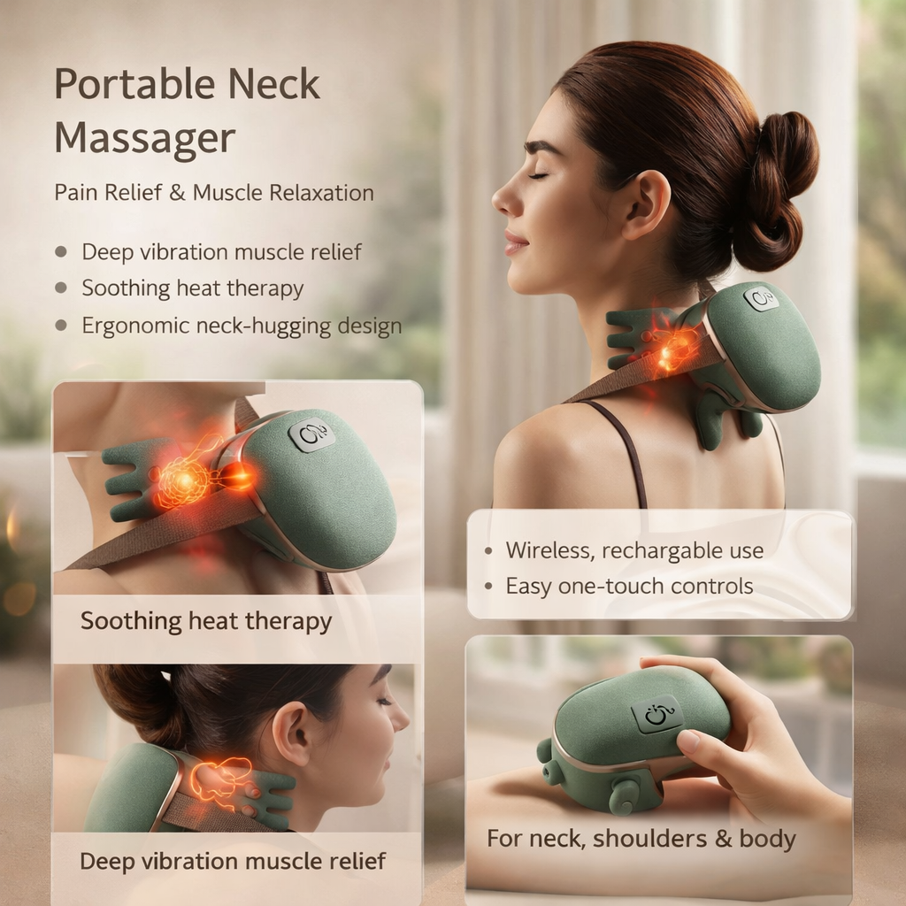 Aparelho Massagem Pescoco Vibracao Calor Portatil