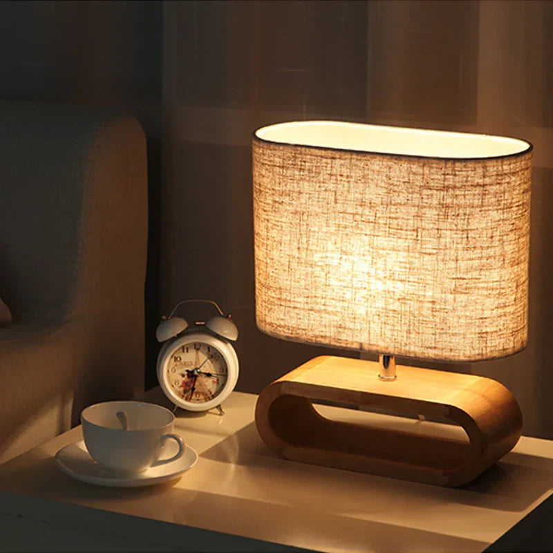 WoodLuxe – Tafellamp met Houten Basis voor Slaapkamer & Woonkamer