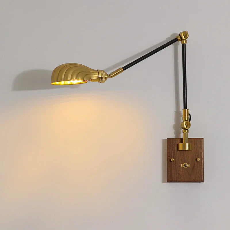 LightCraft - Lampada da parete vintage regolabile in ottone e legno