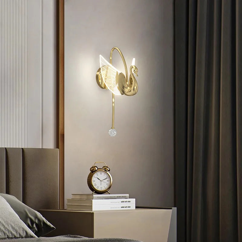 SwanGlow - Golden Swan Wall Lamp Modern LED Lighting