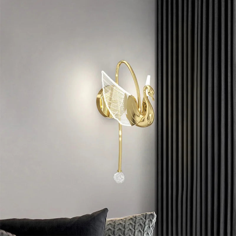 SwanGlow - Golden Swan Wall Lamp Modern LED Lighting