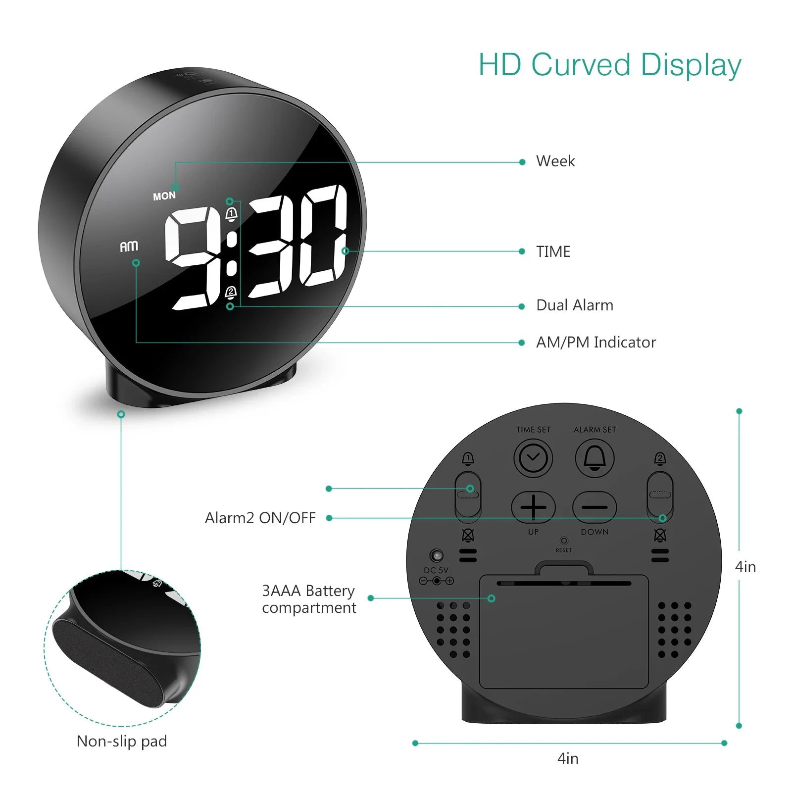 Orologio Digitale Compatto a LED con Porta USB