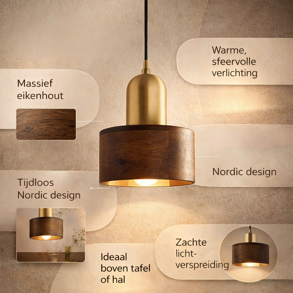 Lampadario Legno Rovere Rame Moderno Sospensione