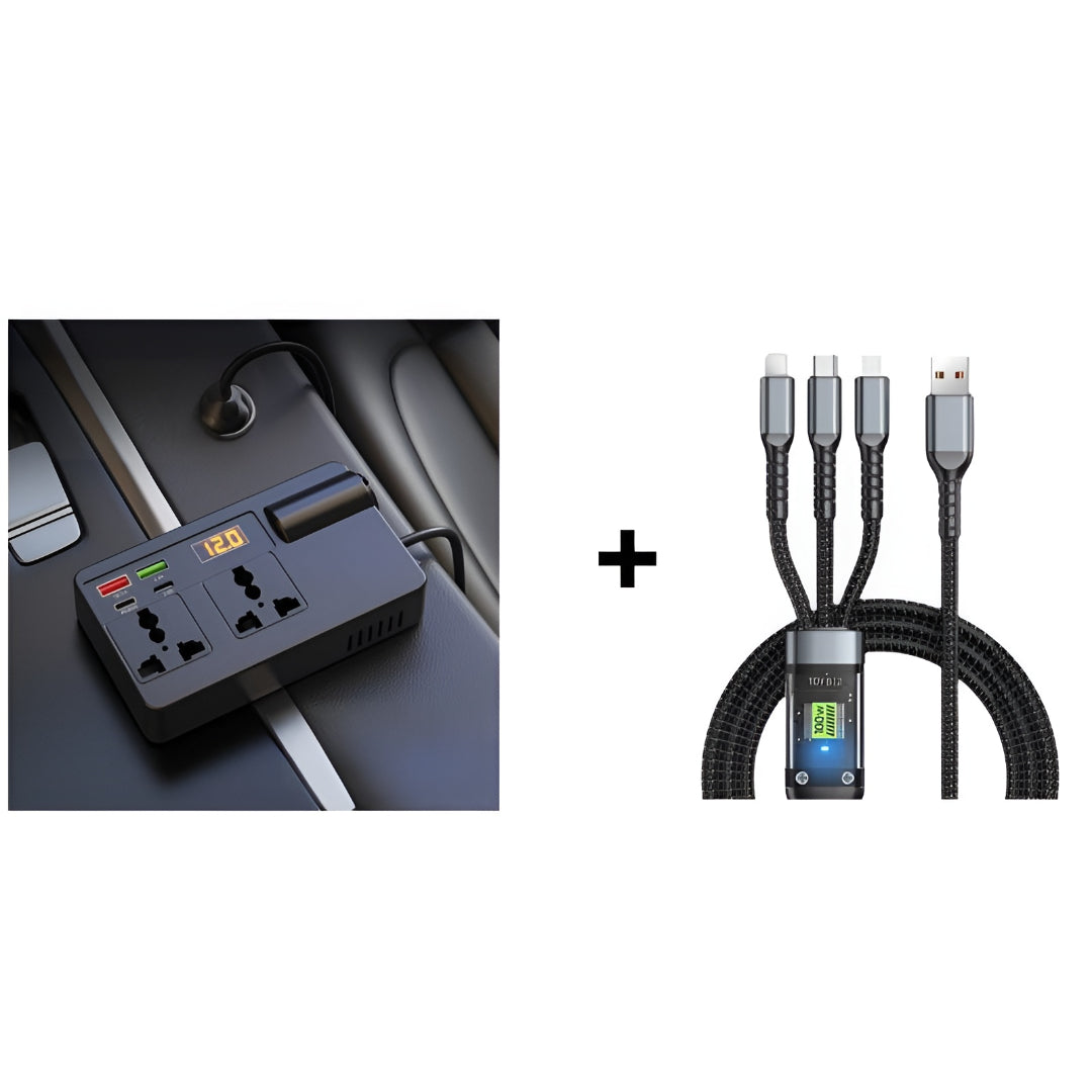 Inversor Tomada Automóvel Carregador USB 12V 220V Adaptador