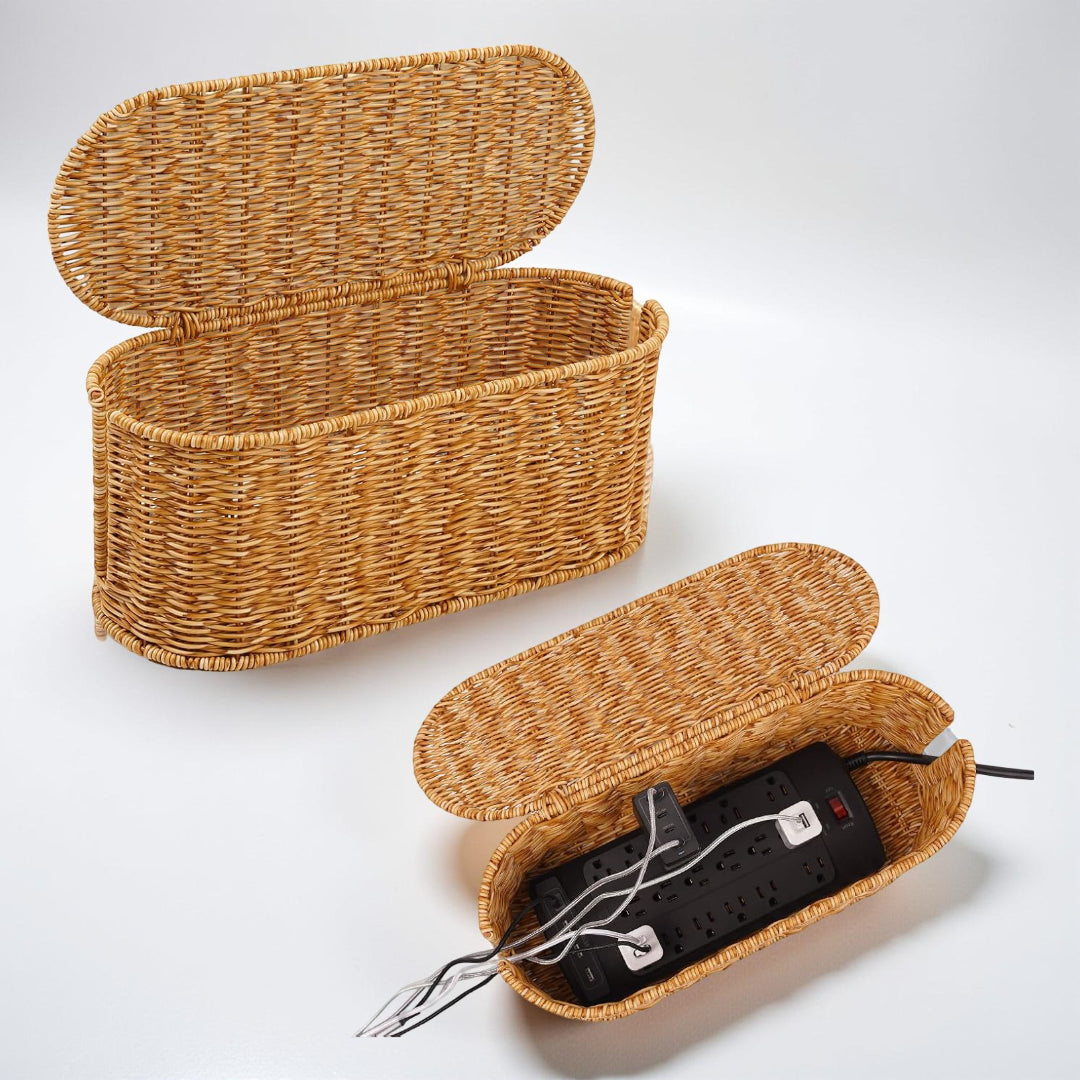 Cable Management Rattan Style Desk Home
