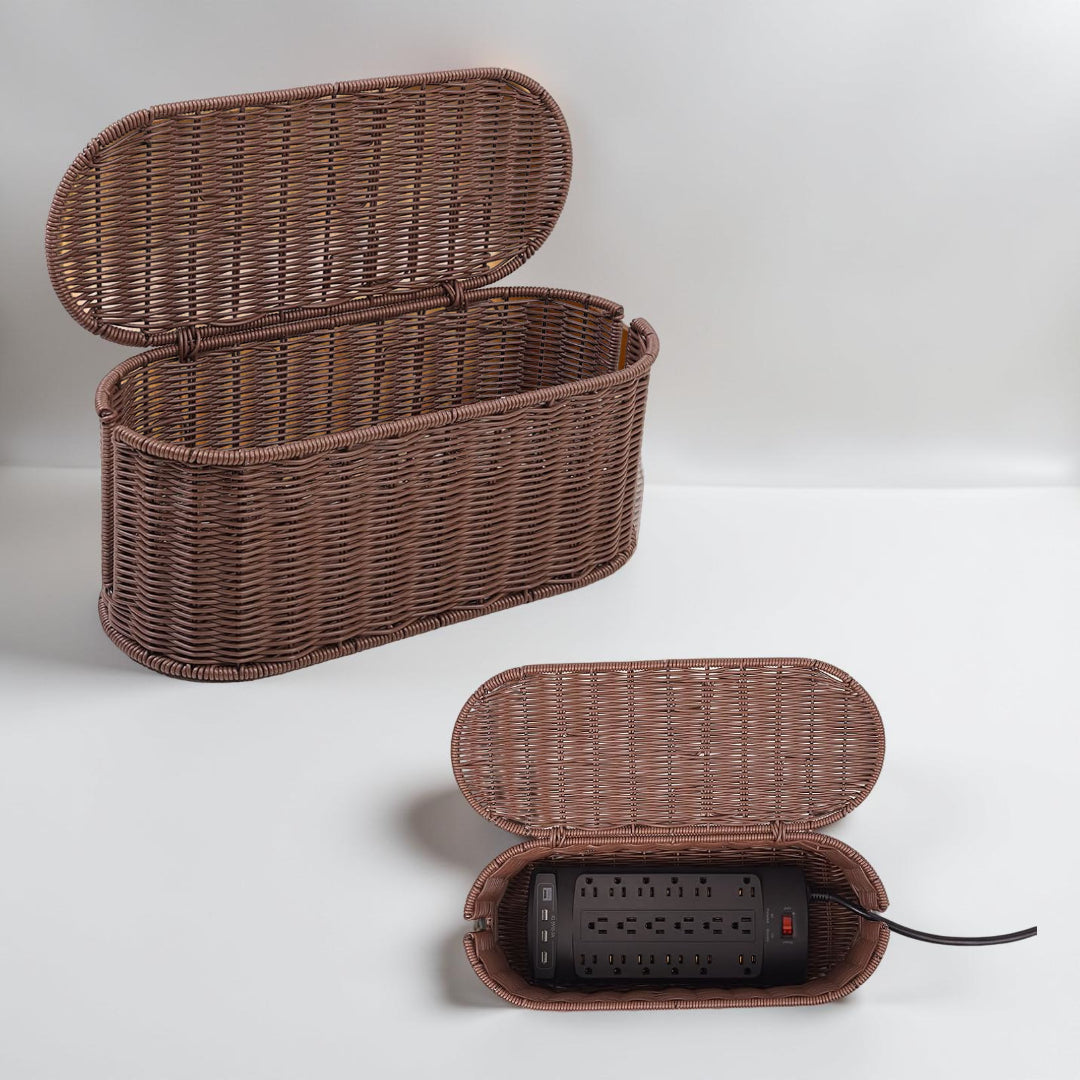Cable Management Rattan Style Desk Home
