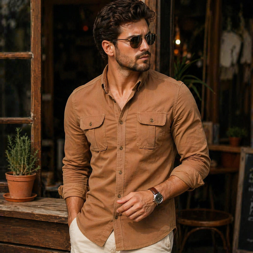 Camisa Casual para Hombre Manga Larga con Botones Ajustada