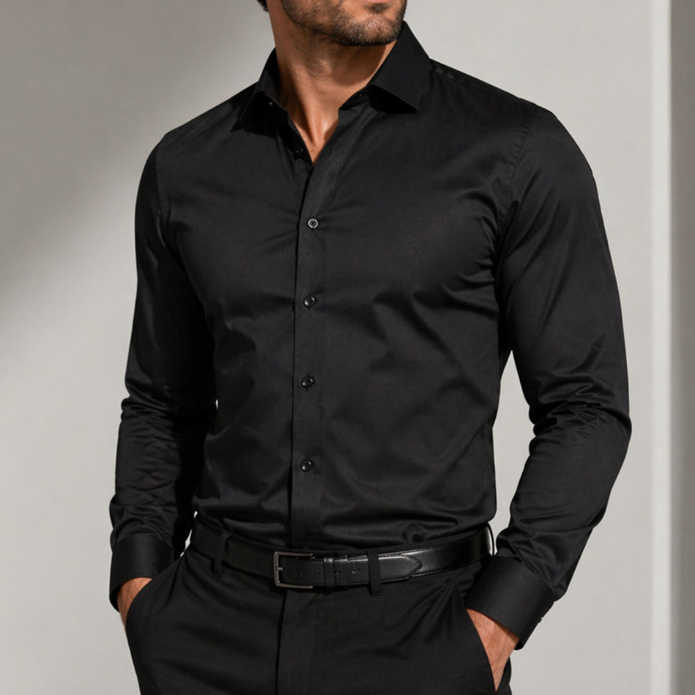 Camisa Hombre Stretch Ajustado Manga Larga Cierre de Botones
