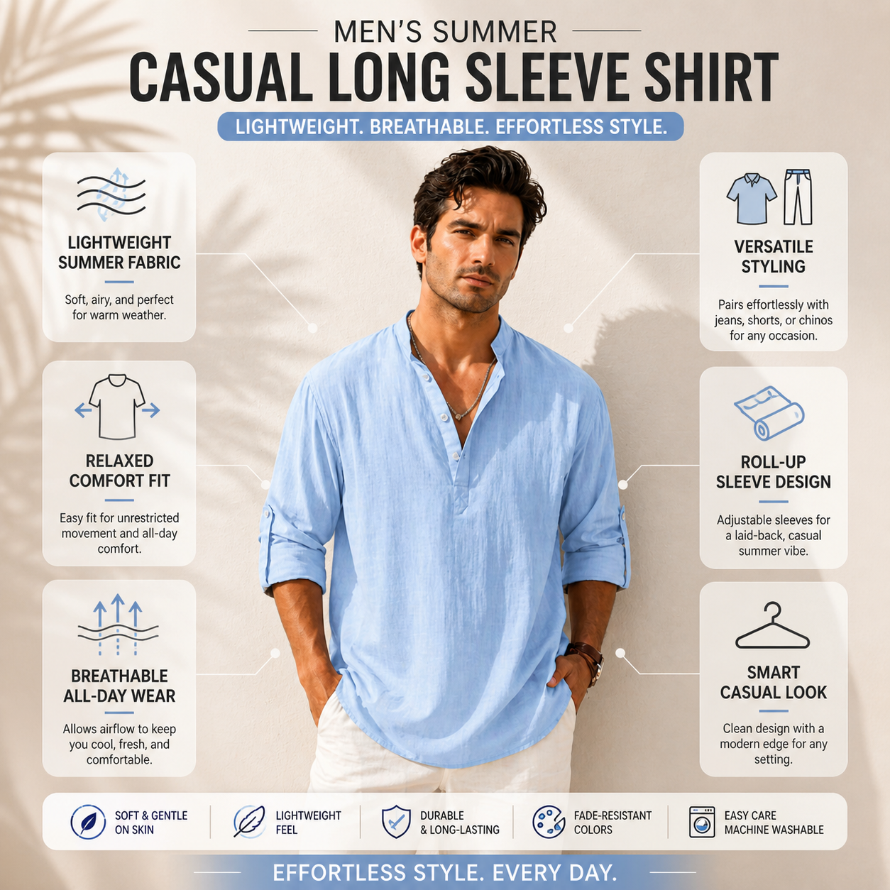 Camicia Uomo Estiva Casual Manica Lunga