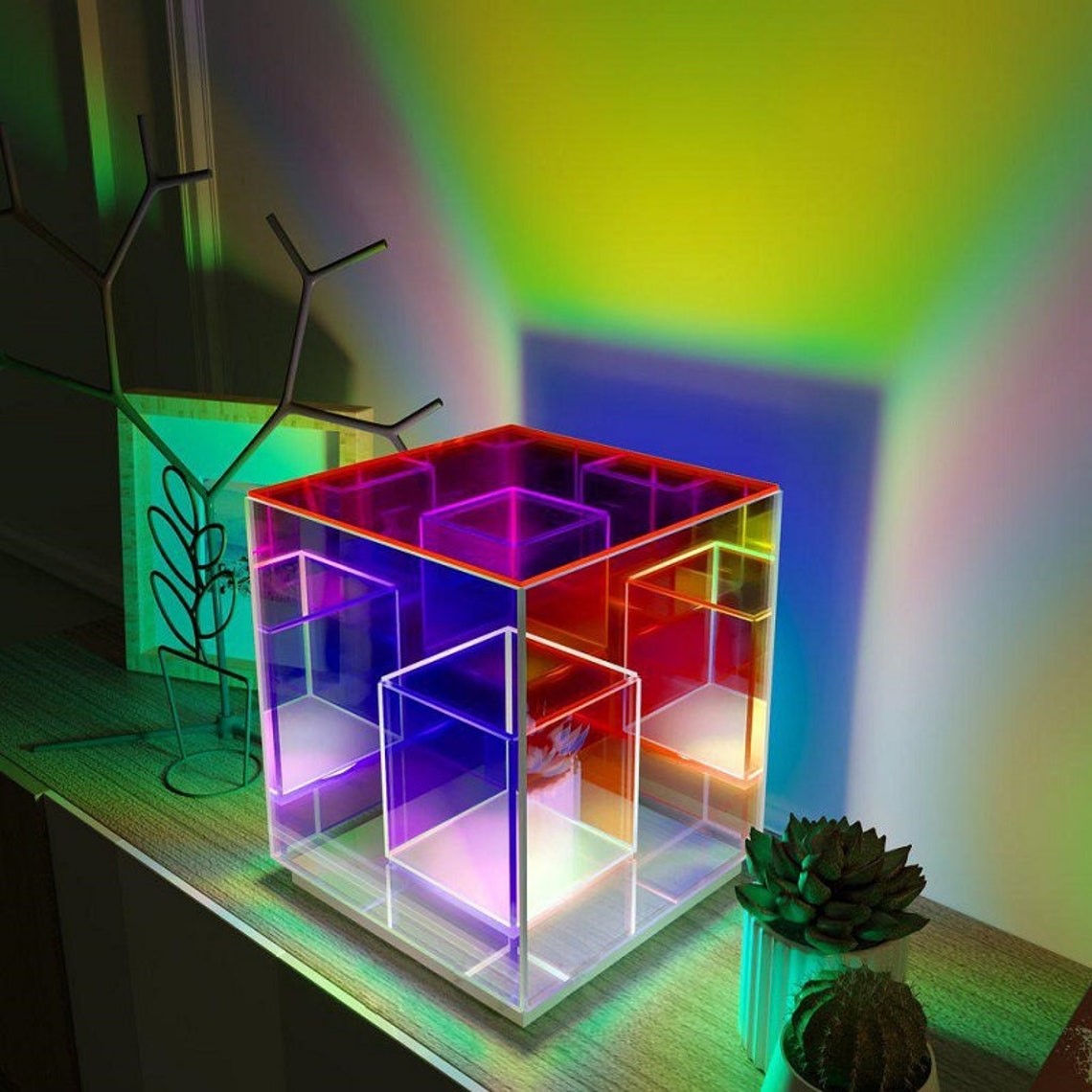 Candeeiro de Mesa Cubo Concêntrico Iluminação Moderna