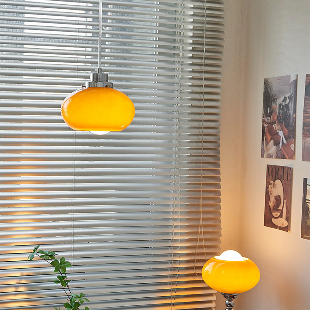 Lampadario in Vetro Giallo Bauhaus Medievale