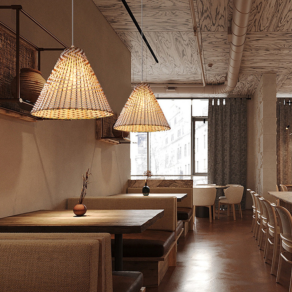 Lampada a sospensione boho intrecciata a mano in vimini