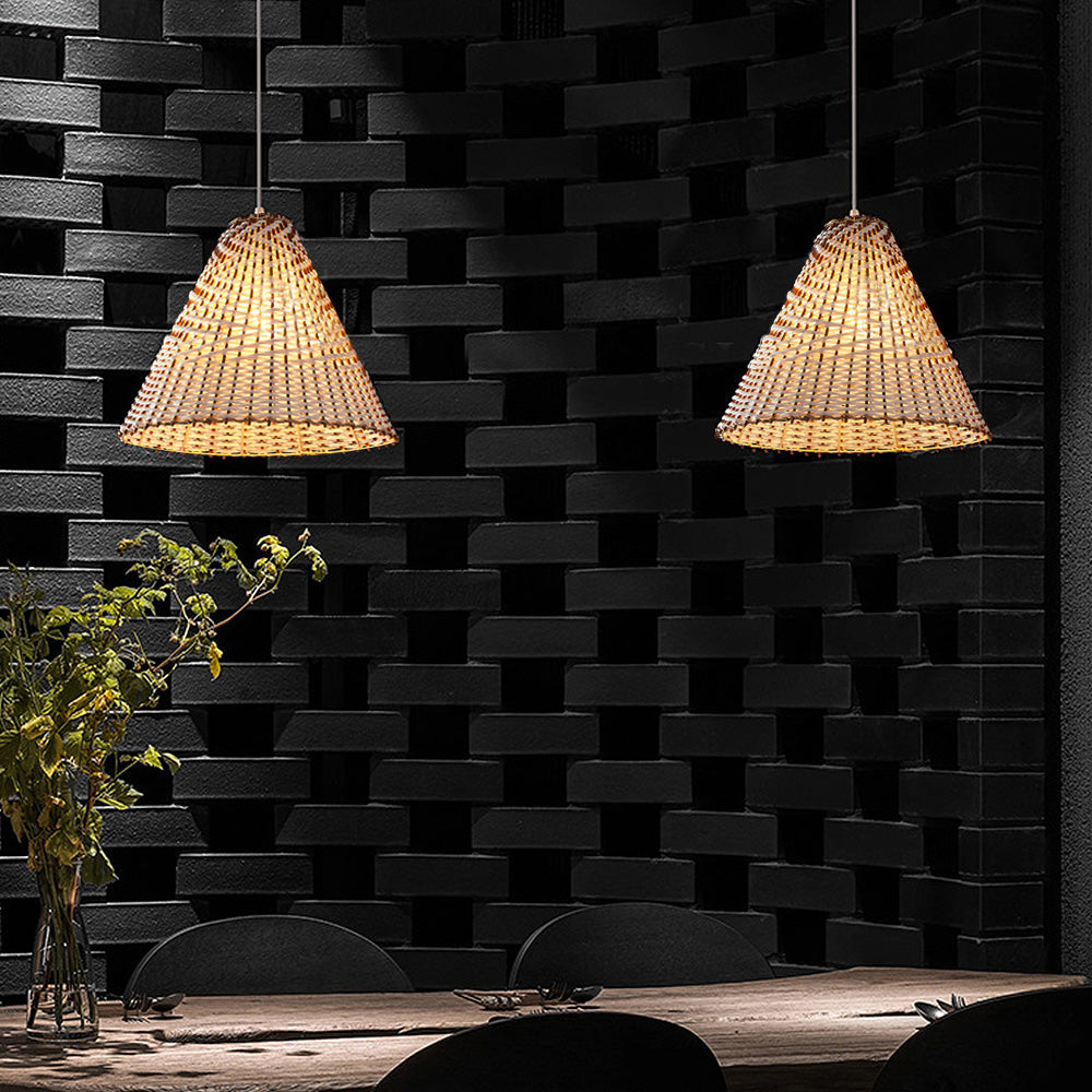 Lampada a sospensione boho intrecciata a mano in vimini