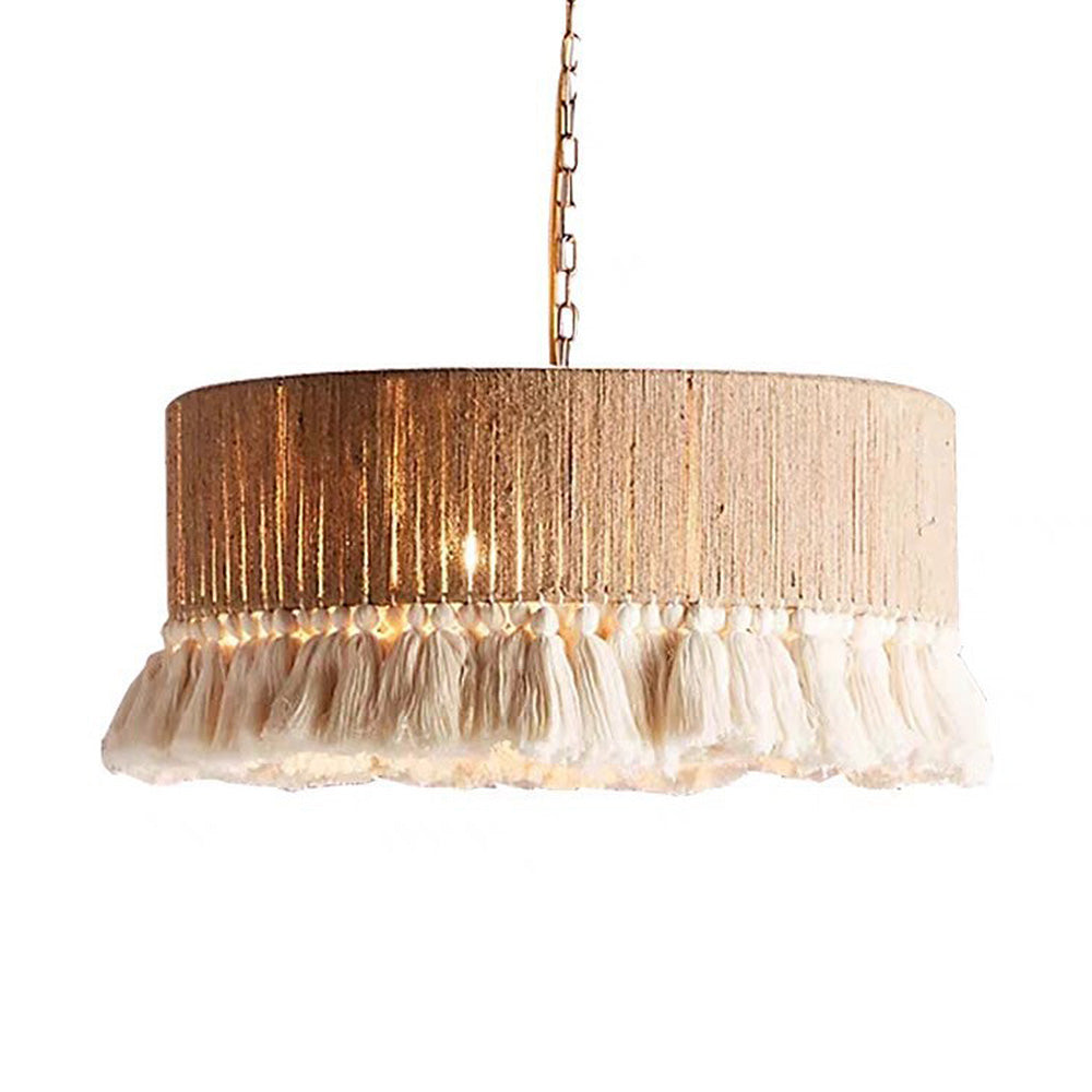 Lampada a sospensione rotonda in corda fatta a mano in stile boho