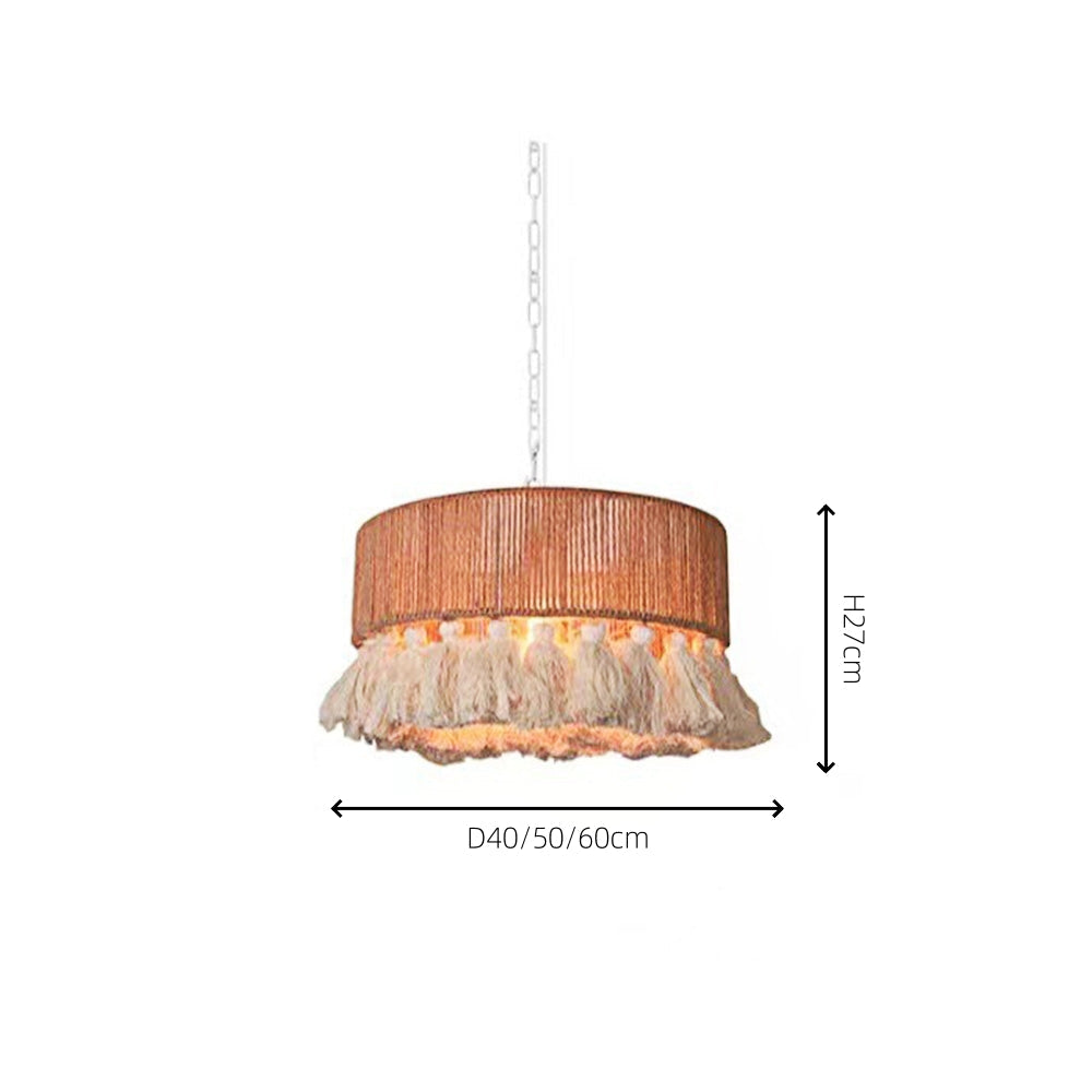 Lampada a sospensione rotonda in corda fatta a mano in stile boho