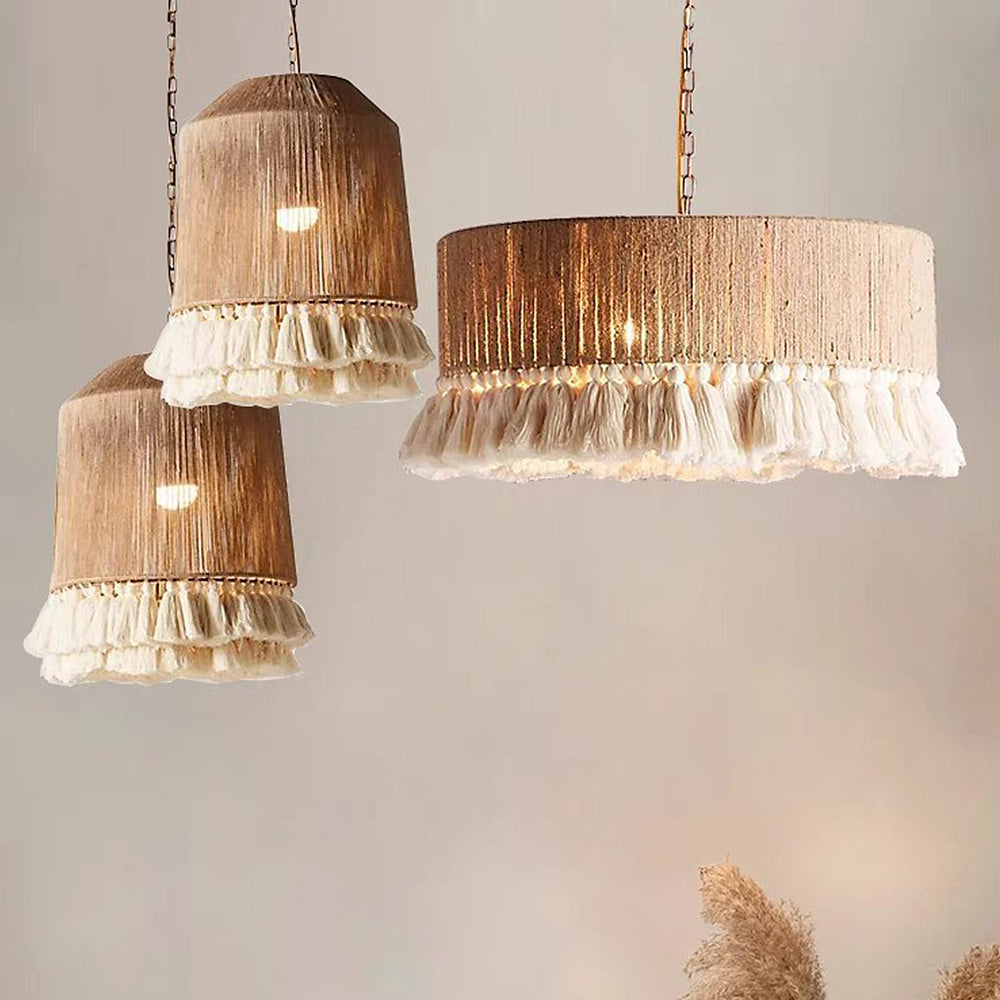 Boho Handmade Rope Round Hanging Lamp