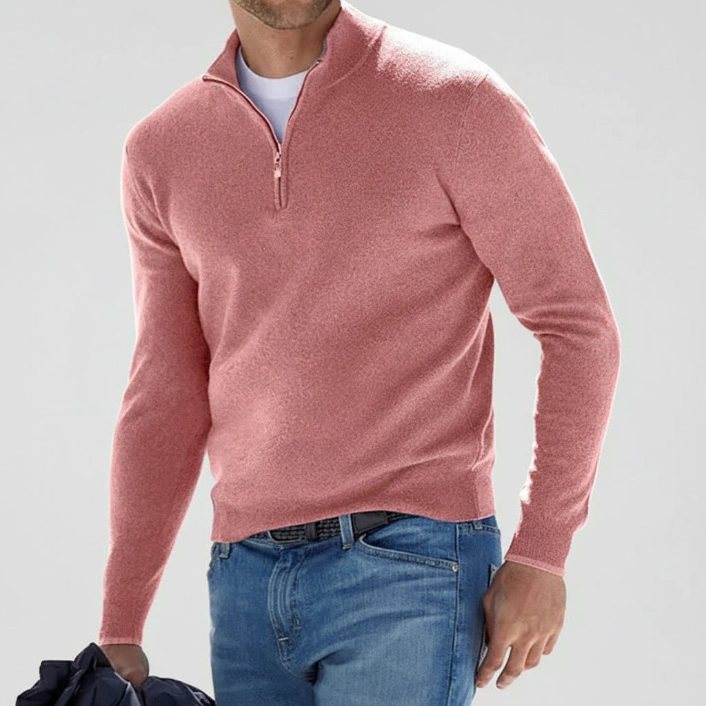 Maglione Uomo Mezza Zip Casual Manica Lunga