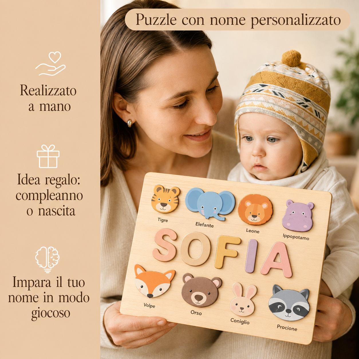 Puzzle in Legno Personalizzato Compleanno Gioco Educativօ
