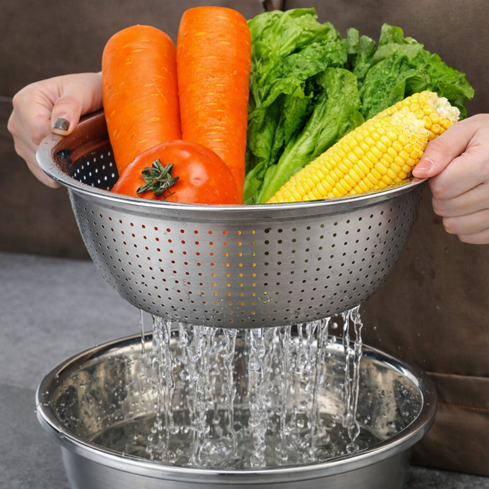 Tigela em Aço Inoxidável Cozinha Multifuncional Escorredor Preparação de Saladas