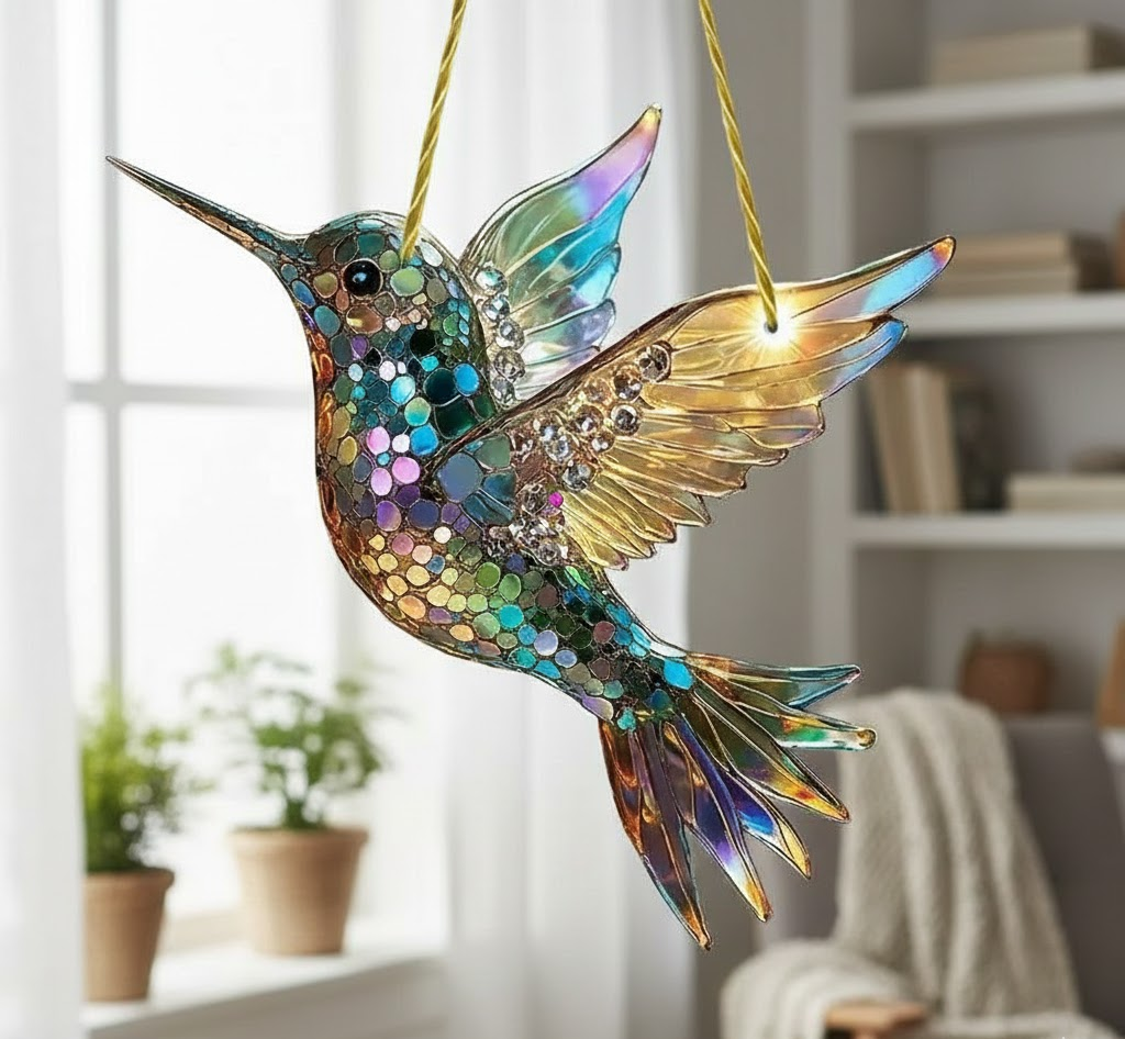 Raamdecoratie Suncatcher Vogel Blauw Glasstijl Hangdecoratie