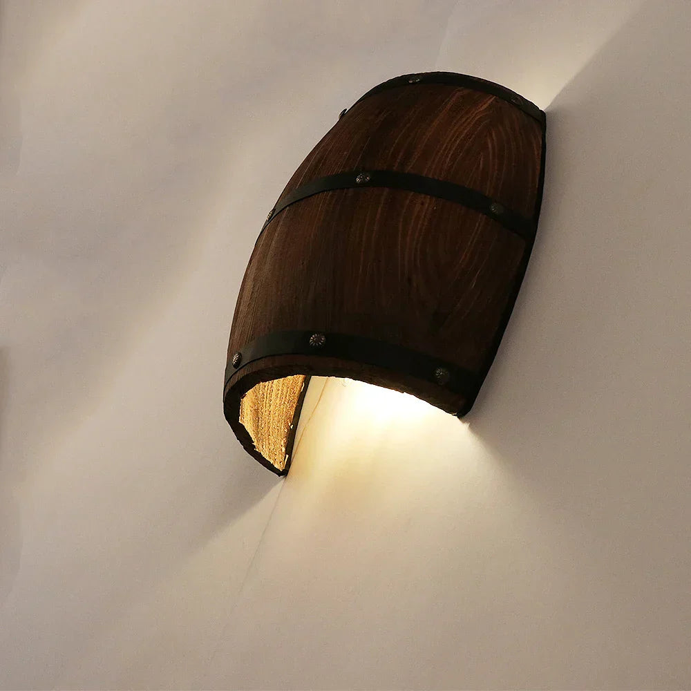 RusticCask - Candeeiro de Parede em Madeira de Estilo Antigo para Sala de Estar e Bar