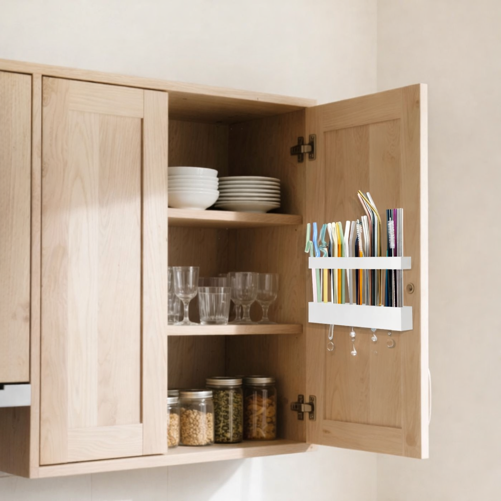 Kitchen Organizer Wall Mounted Storage Rack Straw Holder Utensil