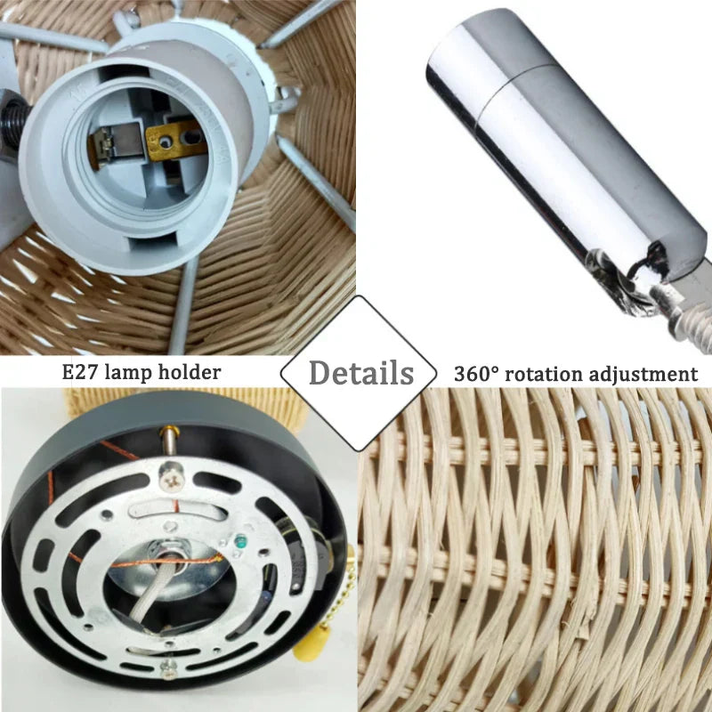 RattanGlow - Lampada da parete girevole in rattan intrecciato a mano