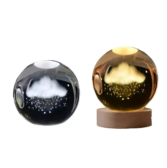 LumiCrystal - 3D LED Night Lamp with Star Projection and Wooden Base