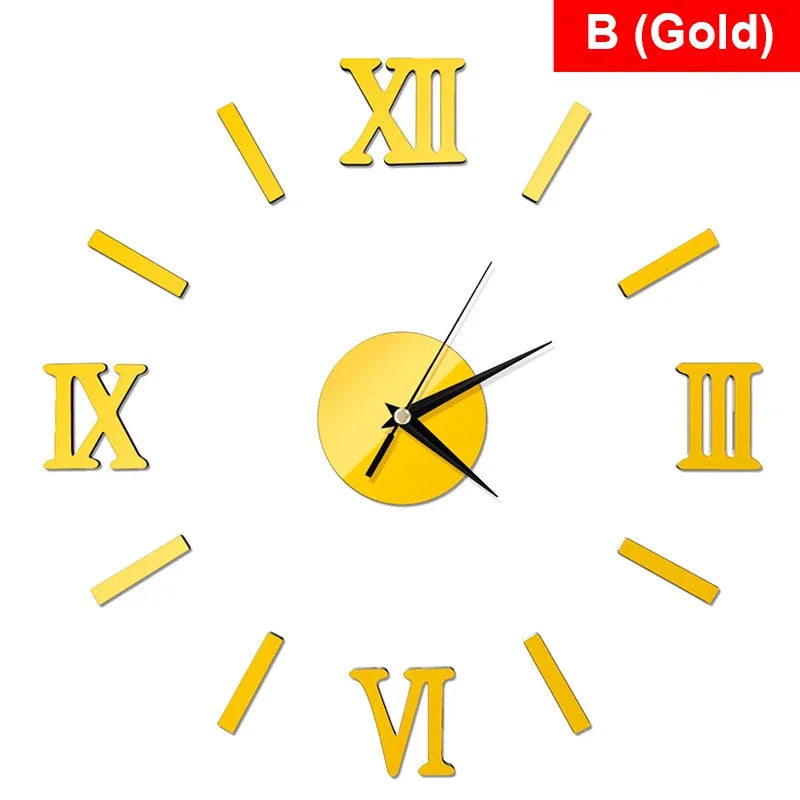 3D Mirror - Roman Numerals DIY Wall Clock for Modern Decoration