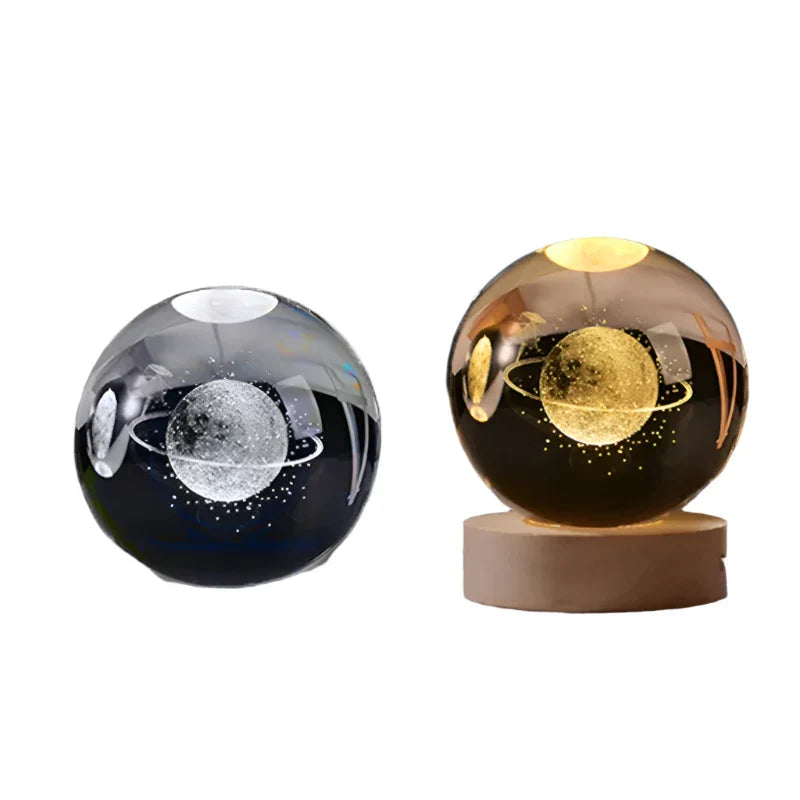 LumiCrystal - 3D LED Night Lamp with Star Projection and Wooden Base