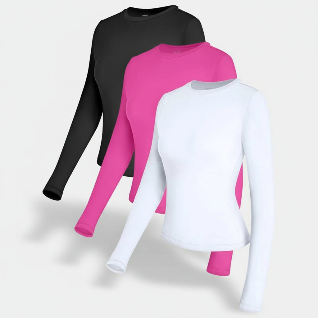 Camisola de Senhora de Manga Comprida Ajustada Lisa Esticada