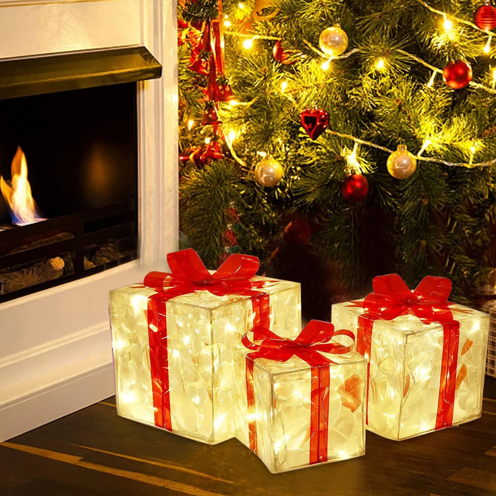 KerstGlans - Scatola Regalo Illuminata con Fiocco