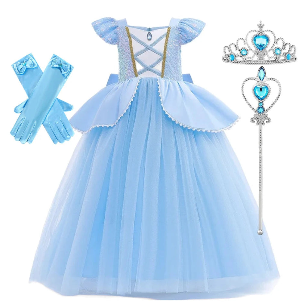 Fato de Halloween Princesa Menina Azul Tule Elegante