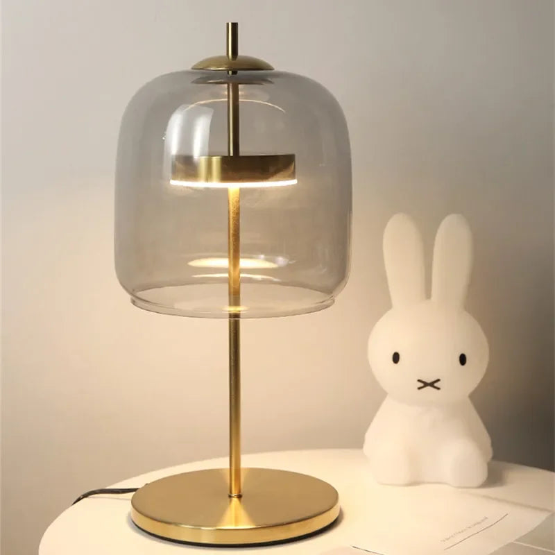 LumiGlass - Lampada da Tavolo in Vetro Moderna | Elegante Lampada Notturna LED per Camera da Letto e Soggiorno