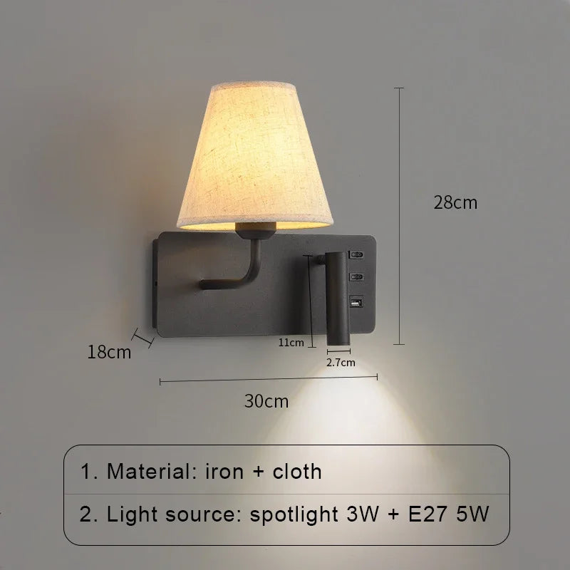 LuminoWall - Lampada da parete moderna con USB e luce da lettura