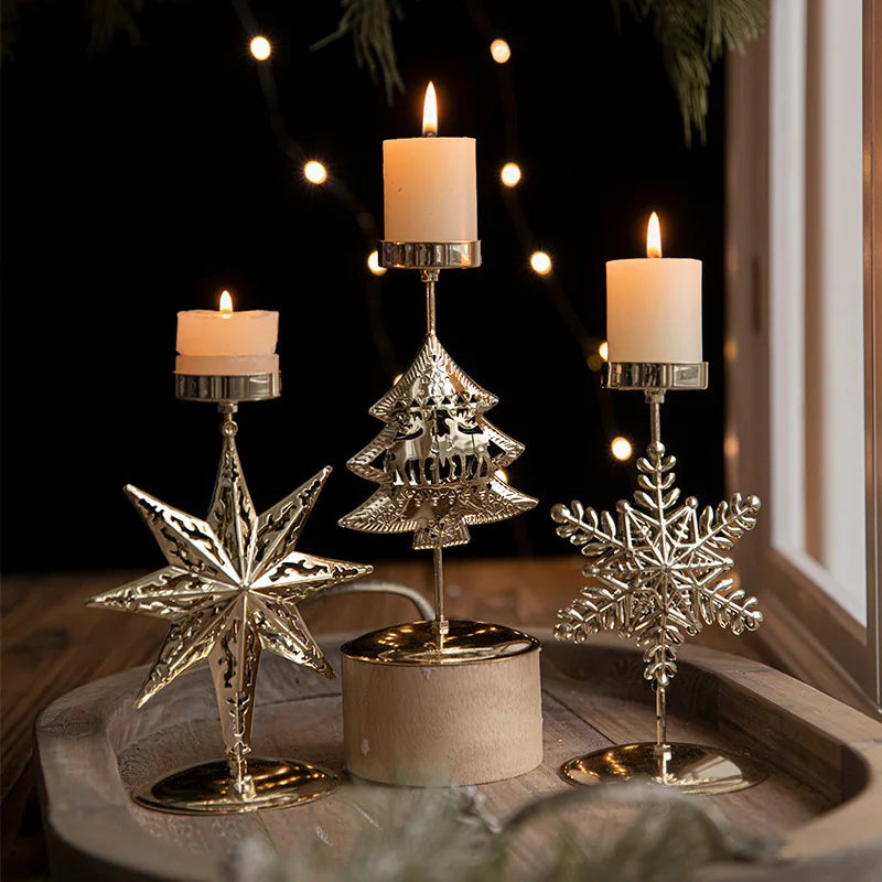 Glans - Portacandele a forma di stella dorata e albero di Natale