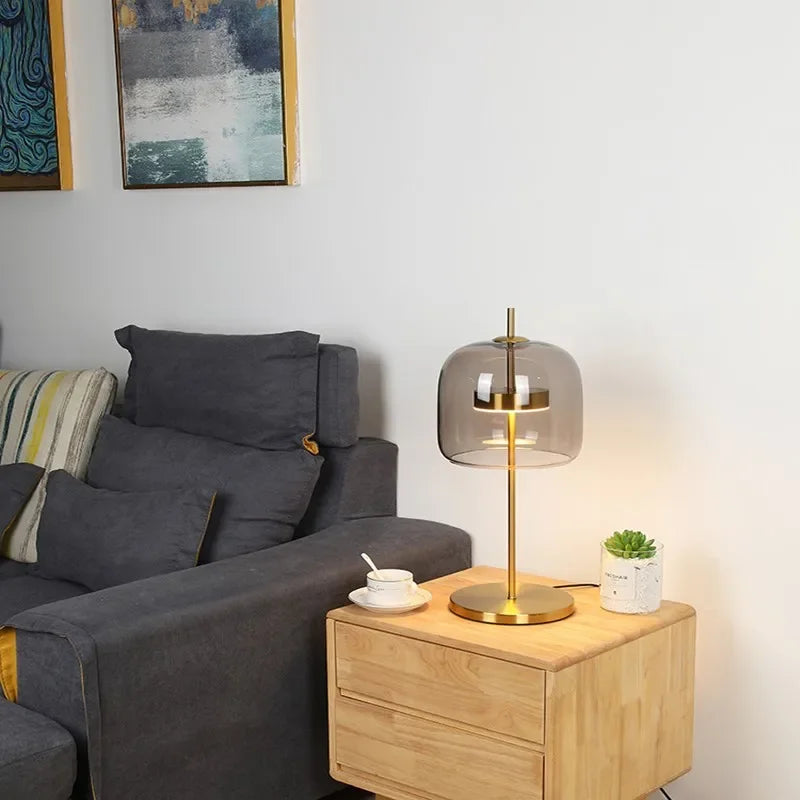 LumiGlass - Lampada da Tavolo in Vetro Moderna | Elegante Lampada Notturna LED per Camera da Letto e Soggiorno