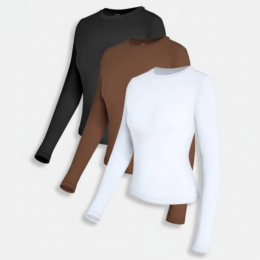 Camisola de Senhora de Manga Comprida Ajustada Lisa Esticada