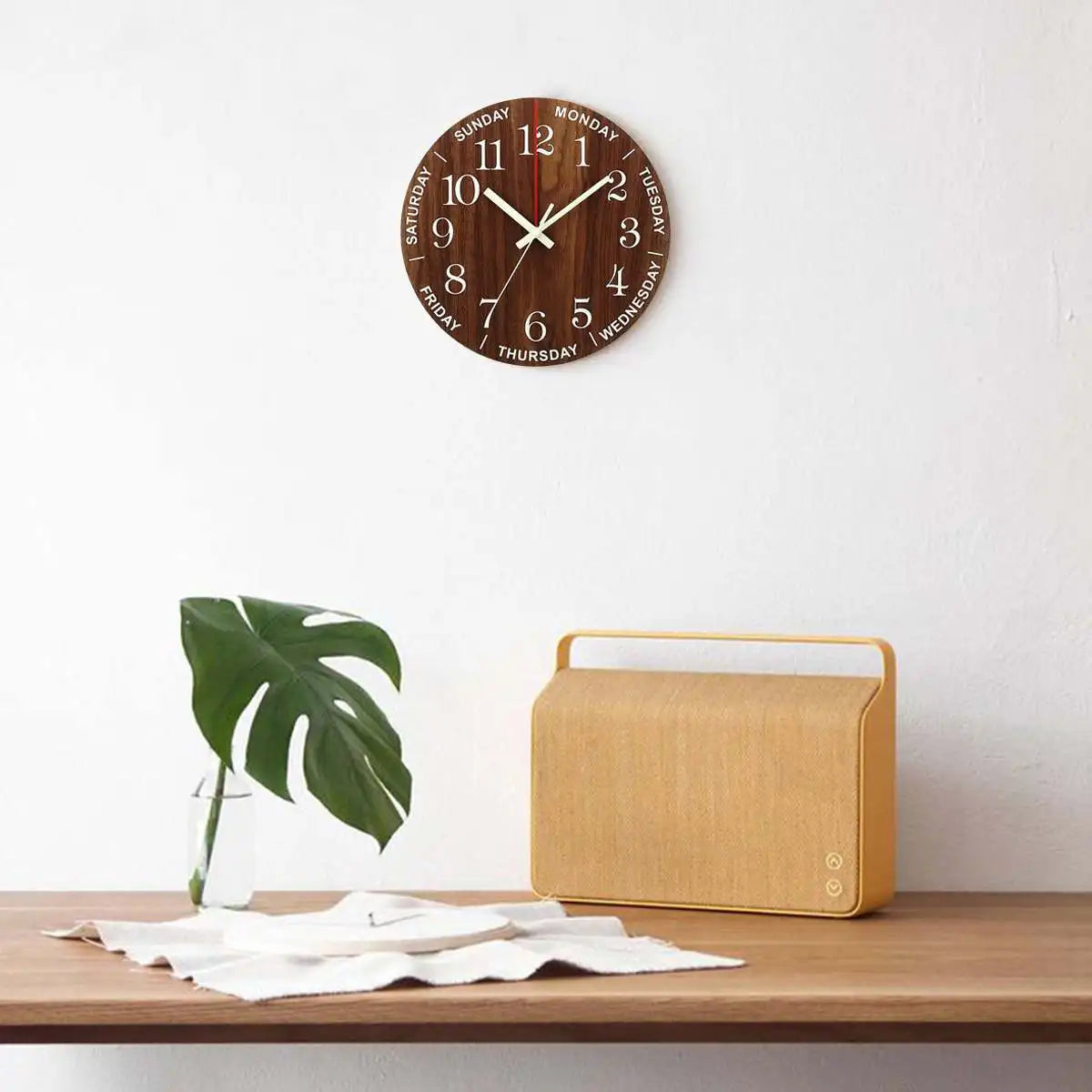 GlowClock - Silent Wooden Wall Clock with Night Light