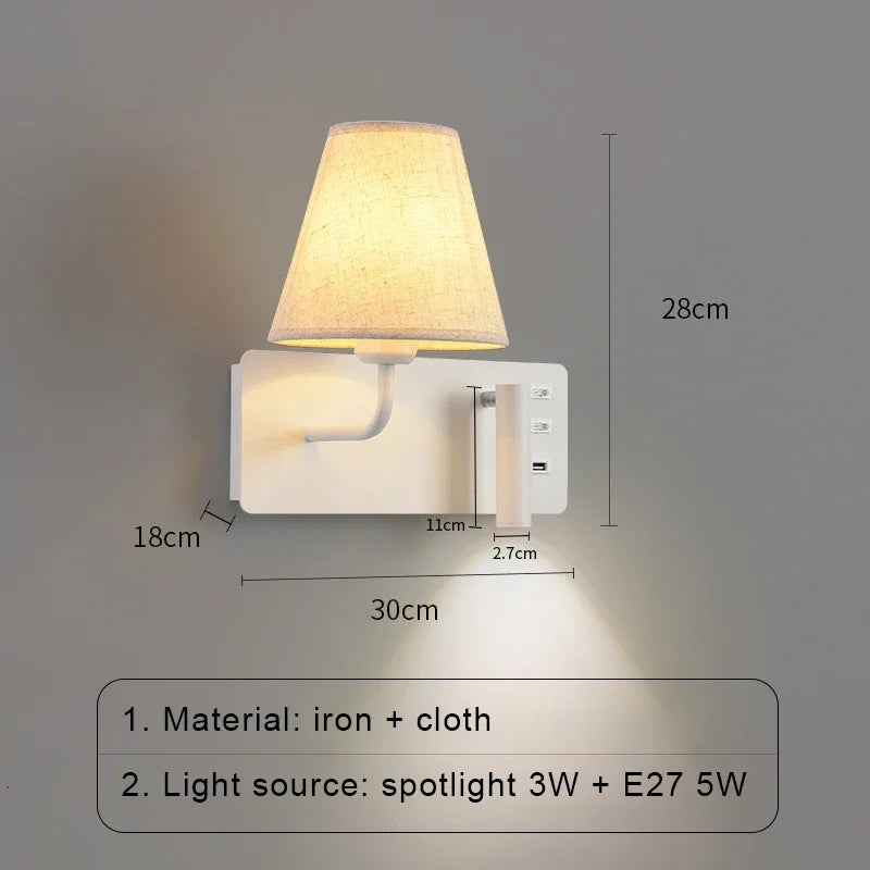 LuminoWall - Lampada da parete moderna con USB e luce da lettura