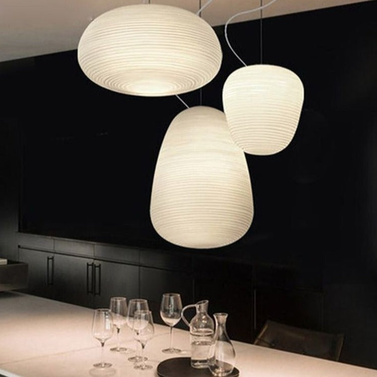 Lampada a sospensione in vetro bianco neve contemporanea